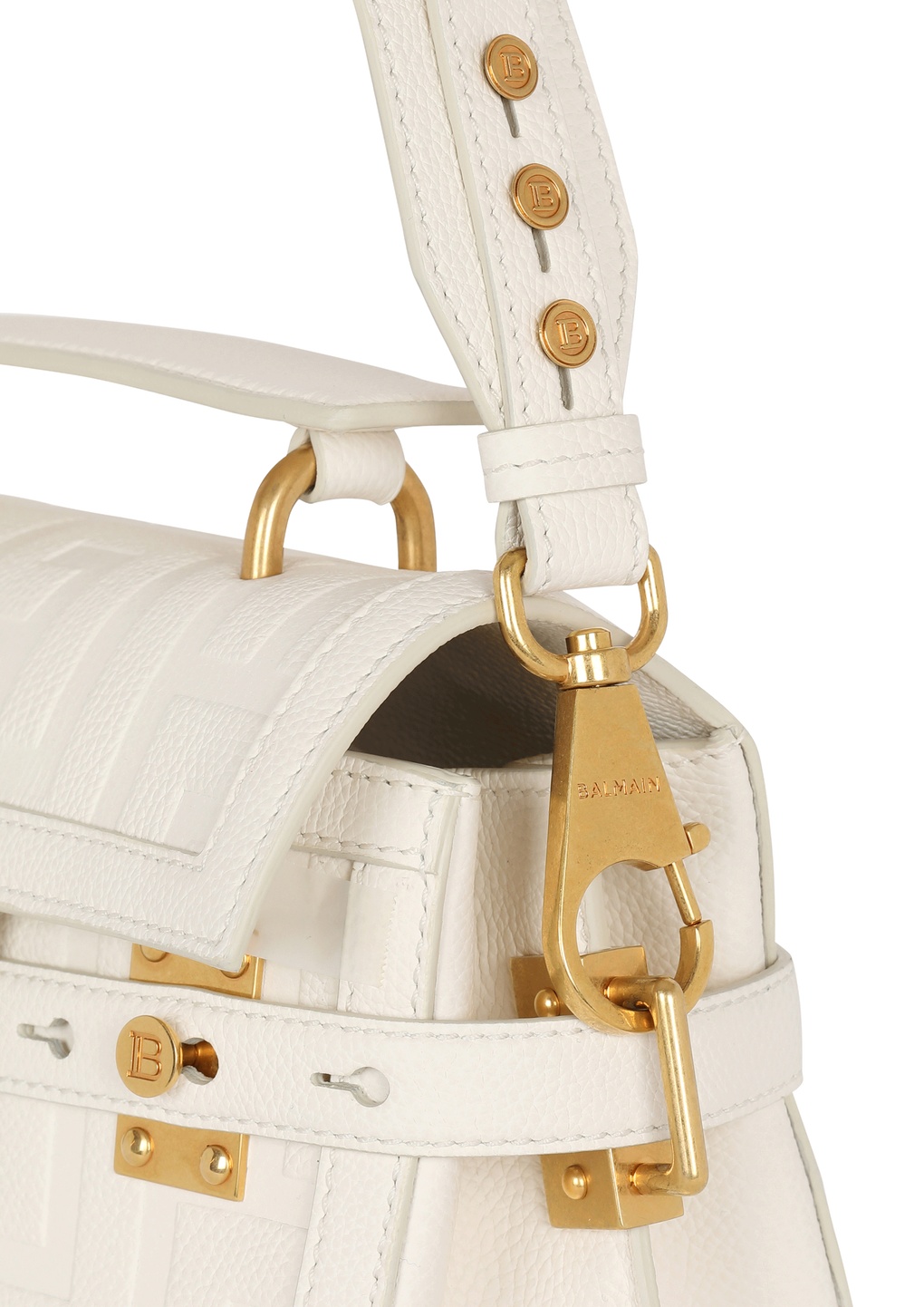 Balmain B-buzz 23 Monogrammed Grained Leather Bag In White