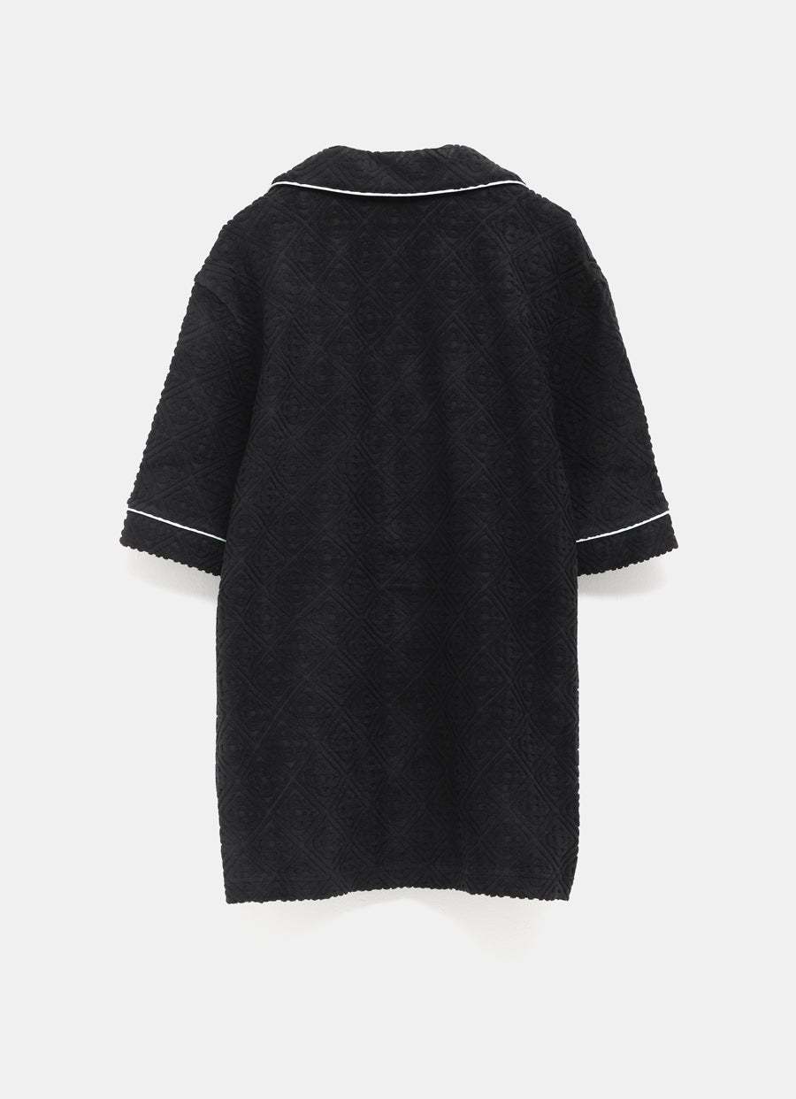 Casablanca Black Shirt With Classic Lapels And All-over Embossed Monogram