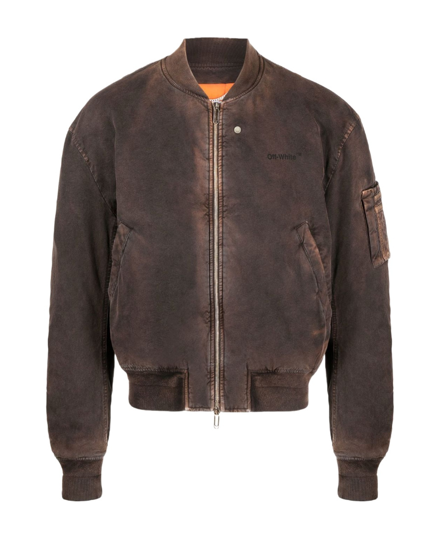 Off-white Diag-print Cropped Bomber Jacket In Black
