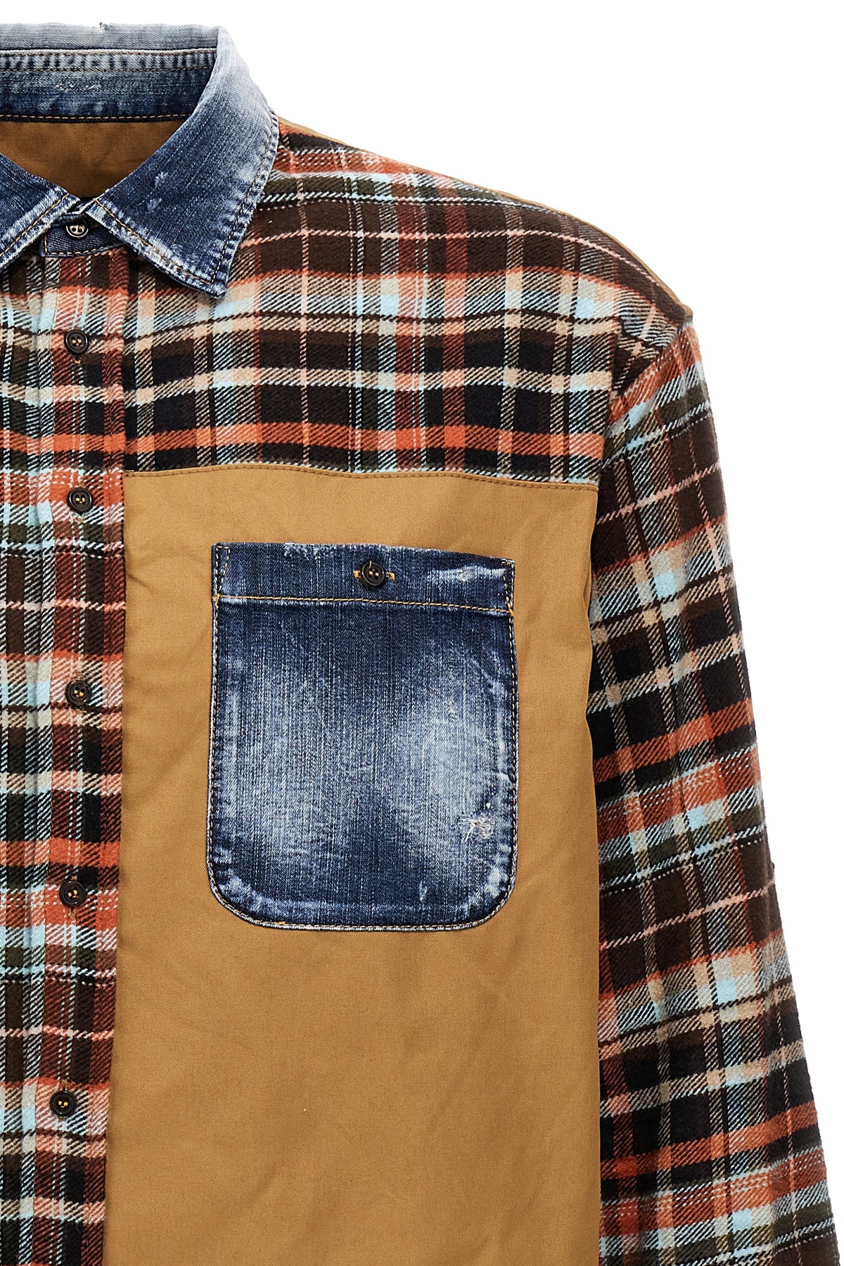 Shop Dsquared2 Denim-details Check-pattern Shirt In Multicolor