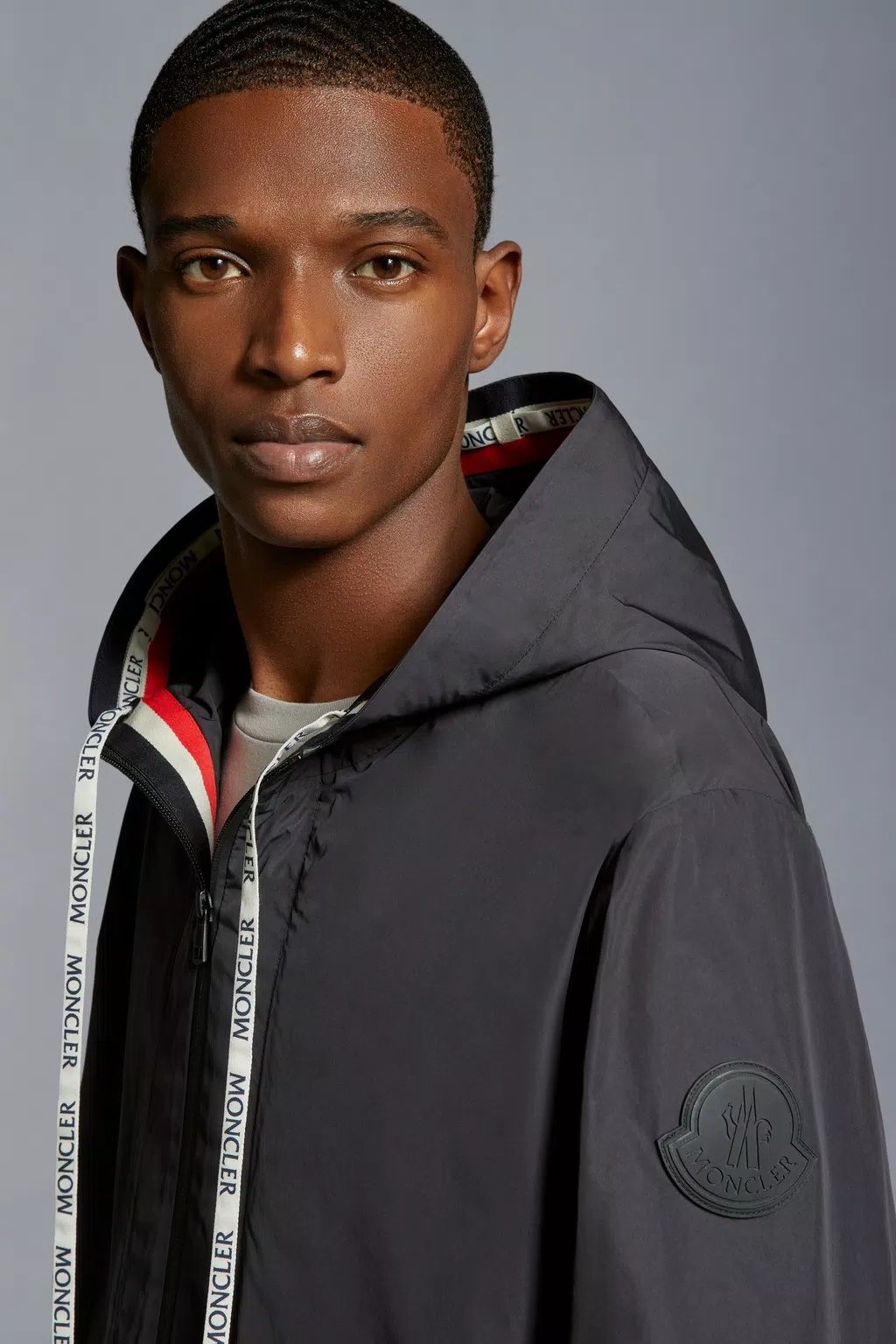 Moncler Drawstring Hooded Jacket In Black