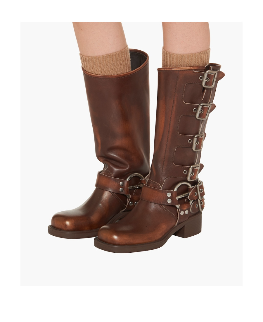 Miu Miu Buckle-detail Leather Boots In Green