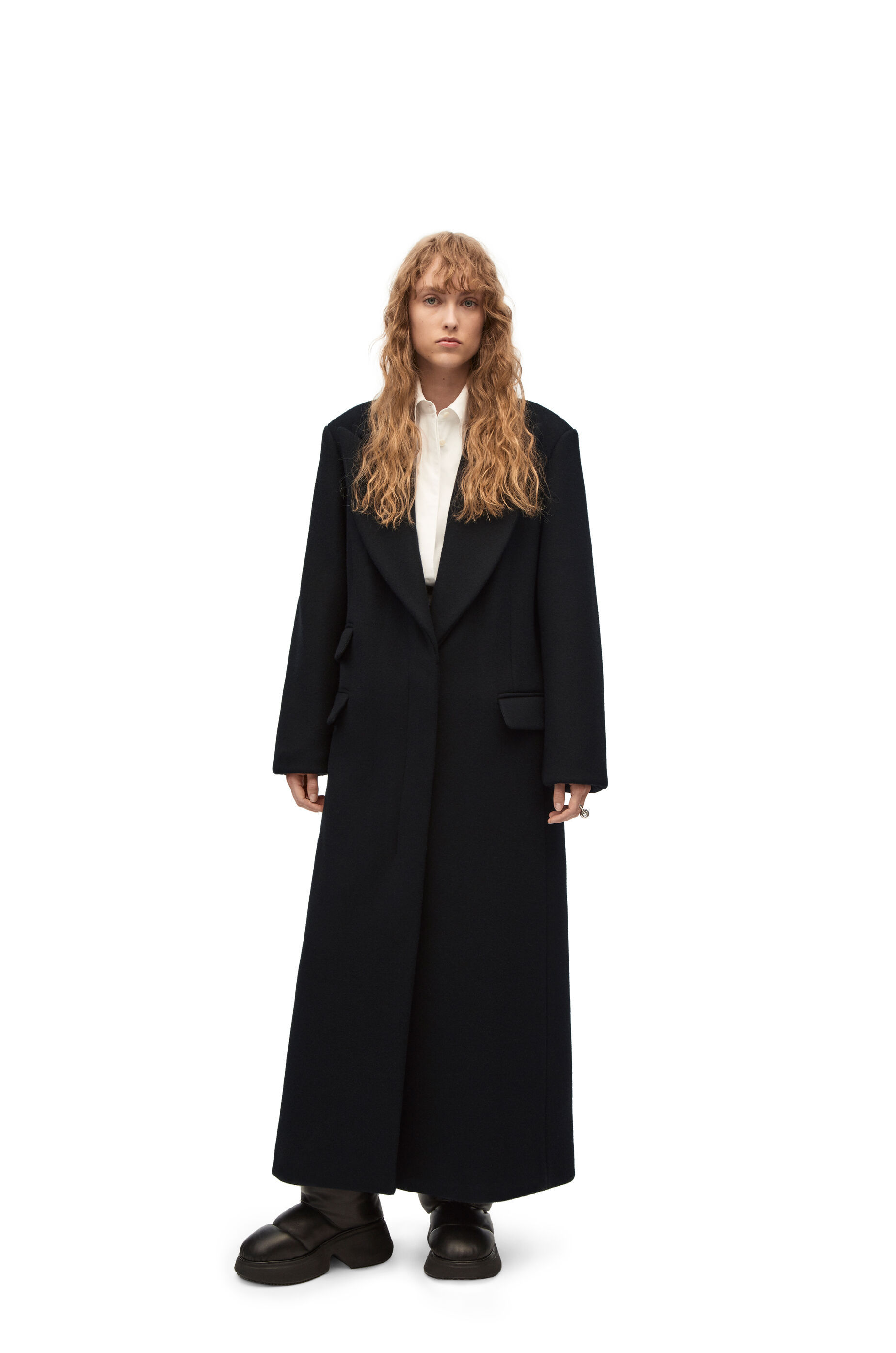 Shop Loewe Single Breasted Coat In Wool And Cashmere In Black