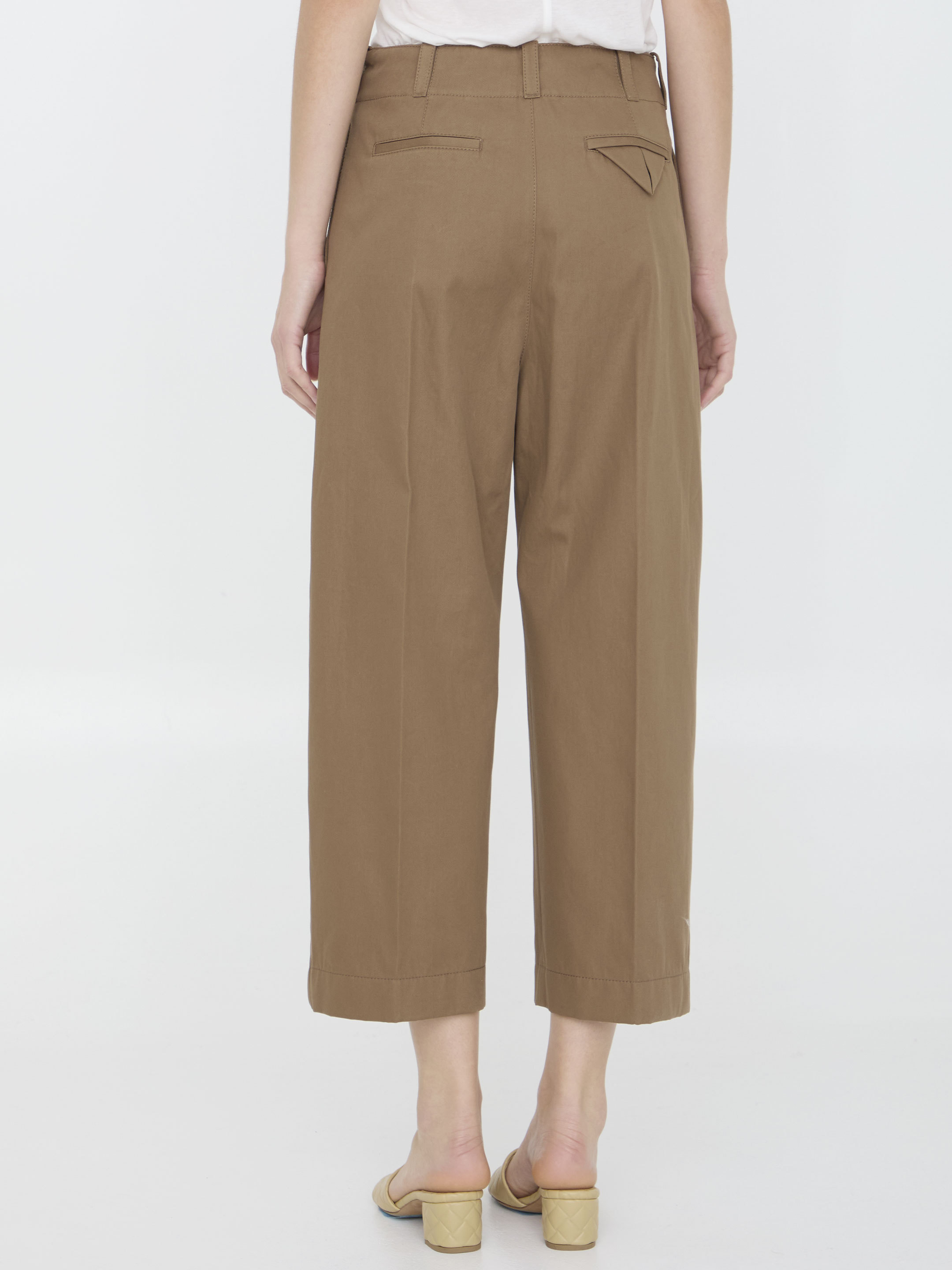 Shop Bottega Veneta Cotton Twill Cropped Trousers In Brown
