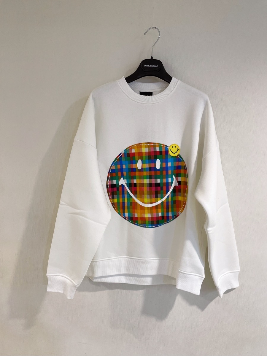 Joshua Sanders Plaid Smiley-motif Jersey Sweatshirt In White