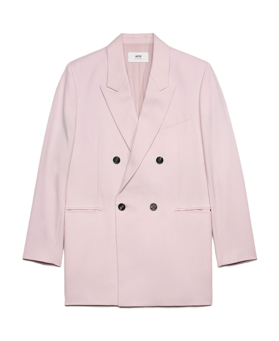 Shop Ami Alexandre Mattiussi Ami Paris Double Breasted Tailored Blazer In Pink