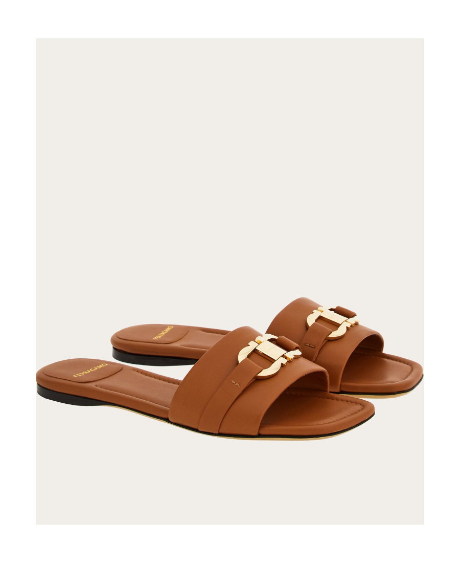 Ferragamo 'leah' Brown Slide Sandals In Brown