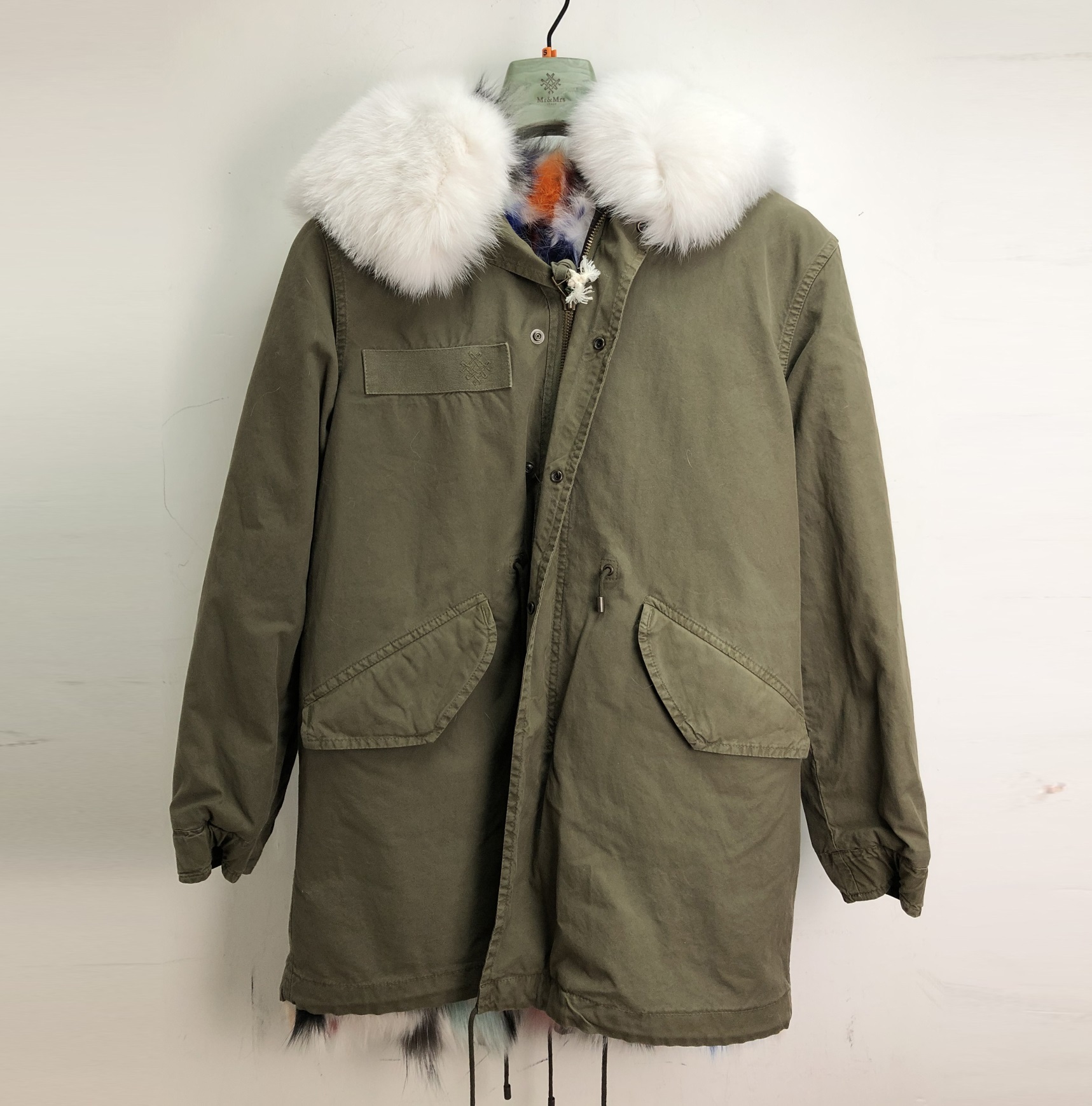 Mr & Mrs Italy Color Inner Gallbladder Fur Parker Coat In Green