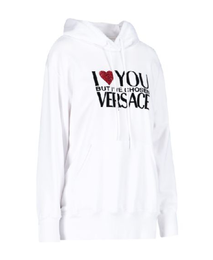 Versace Crystal-embellished Slogan Hoodie In White