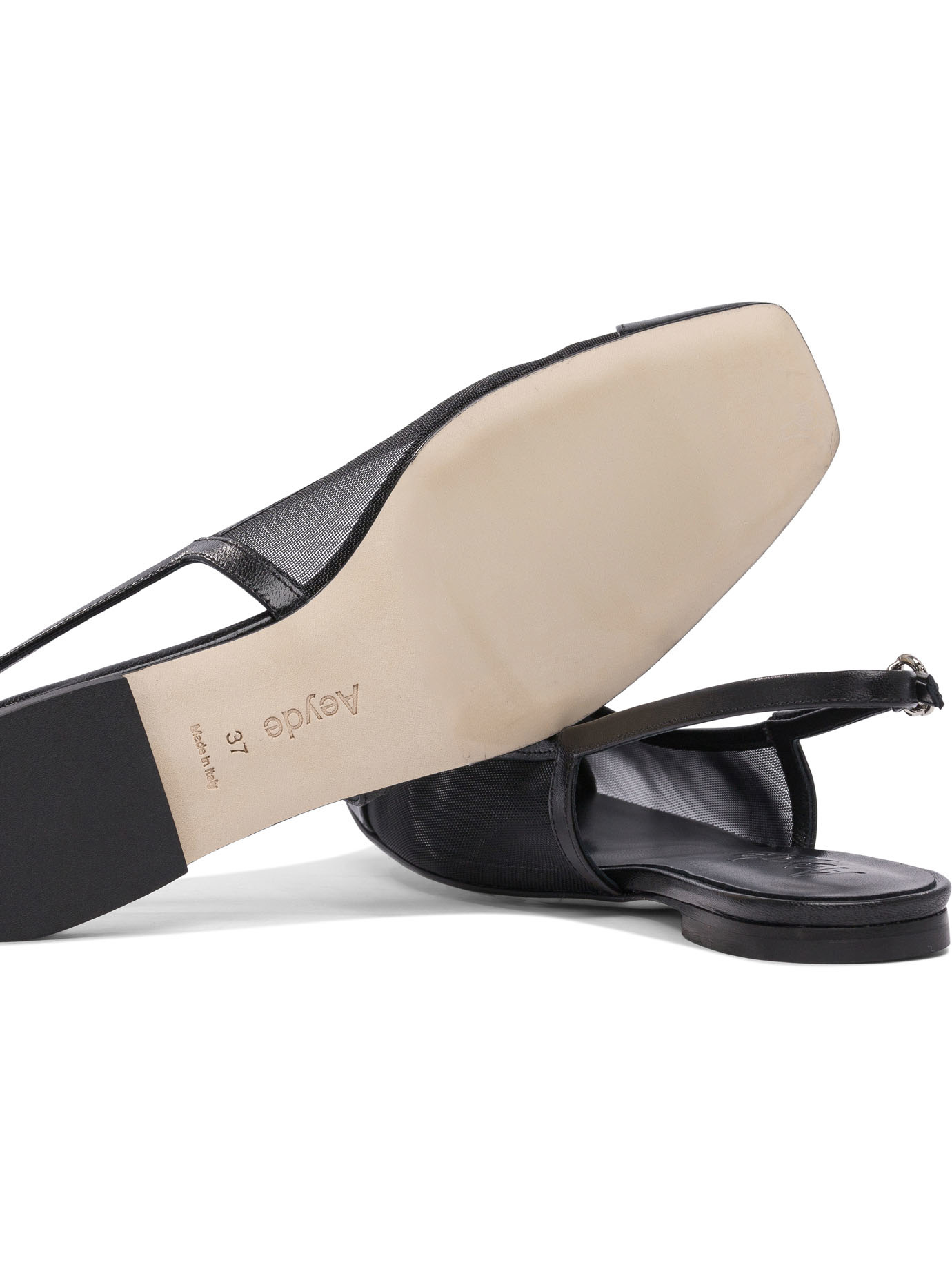 Aeyde Pointed Toe Flat Sole Sandals With Mesh Panels In Black