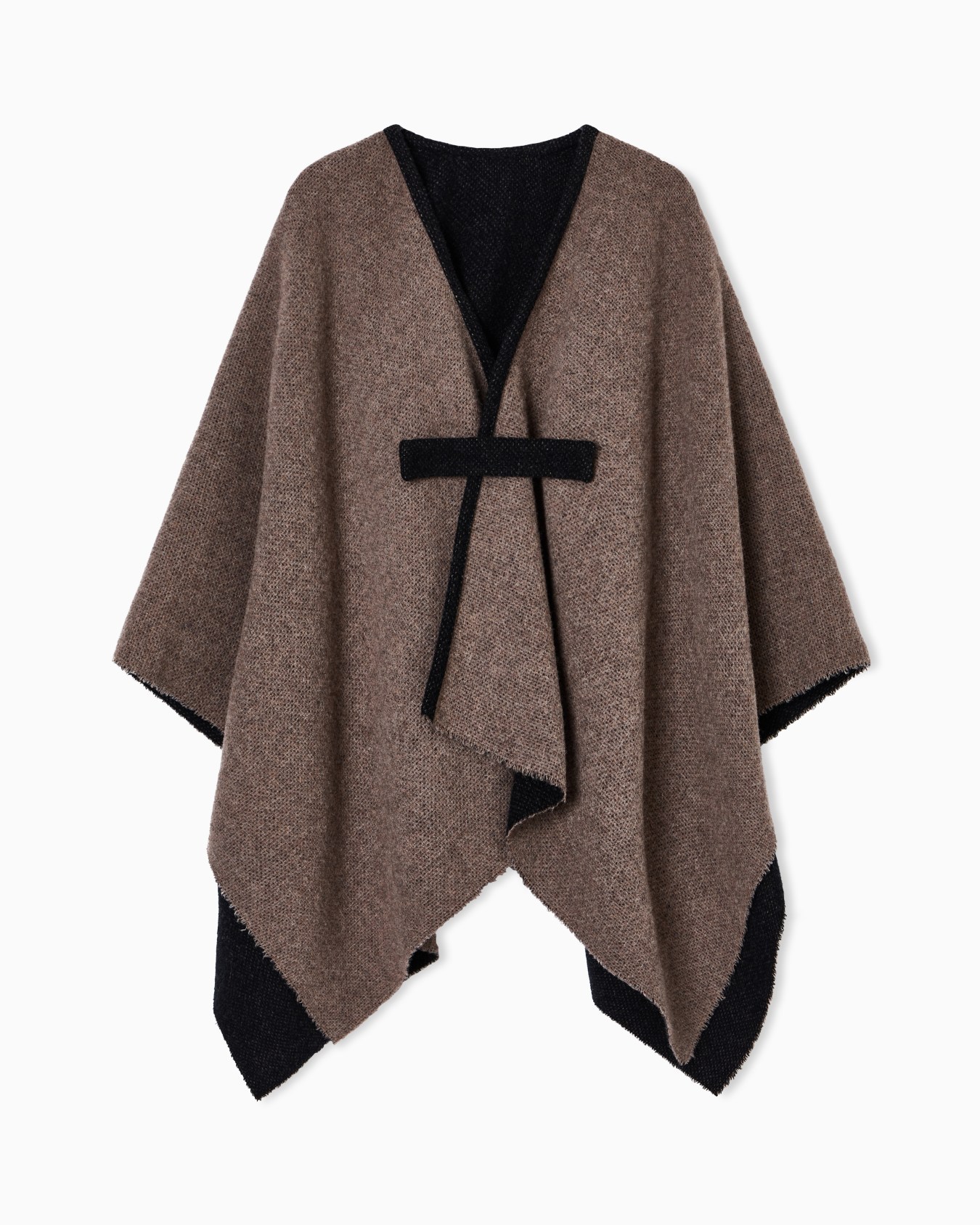 Emporio Armani Double-faced Wool Cape In Black