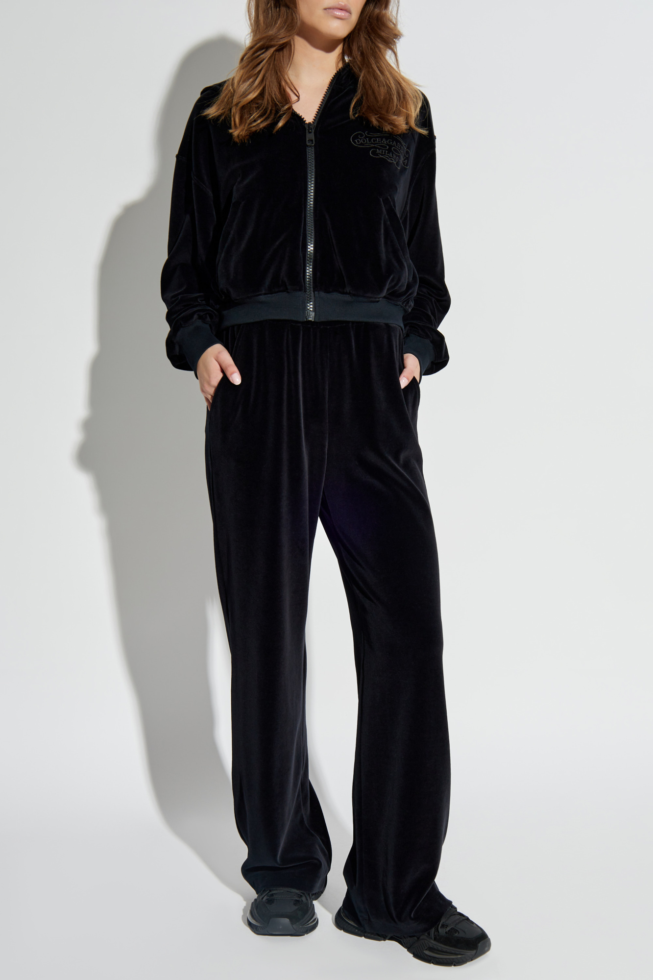 Dolce & Gabbana Logo Embroidery Chenille Hoodie In Black