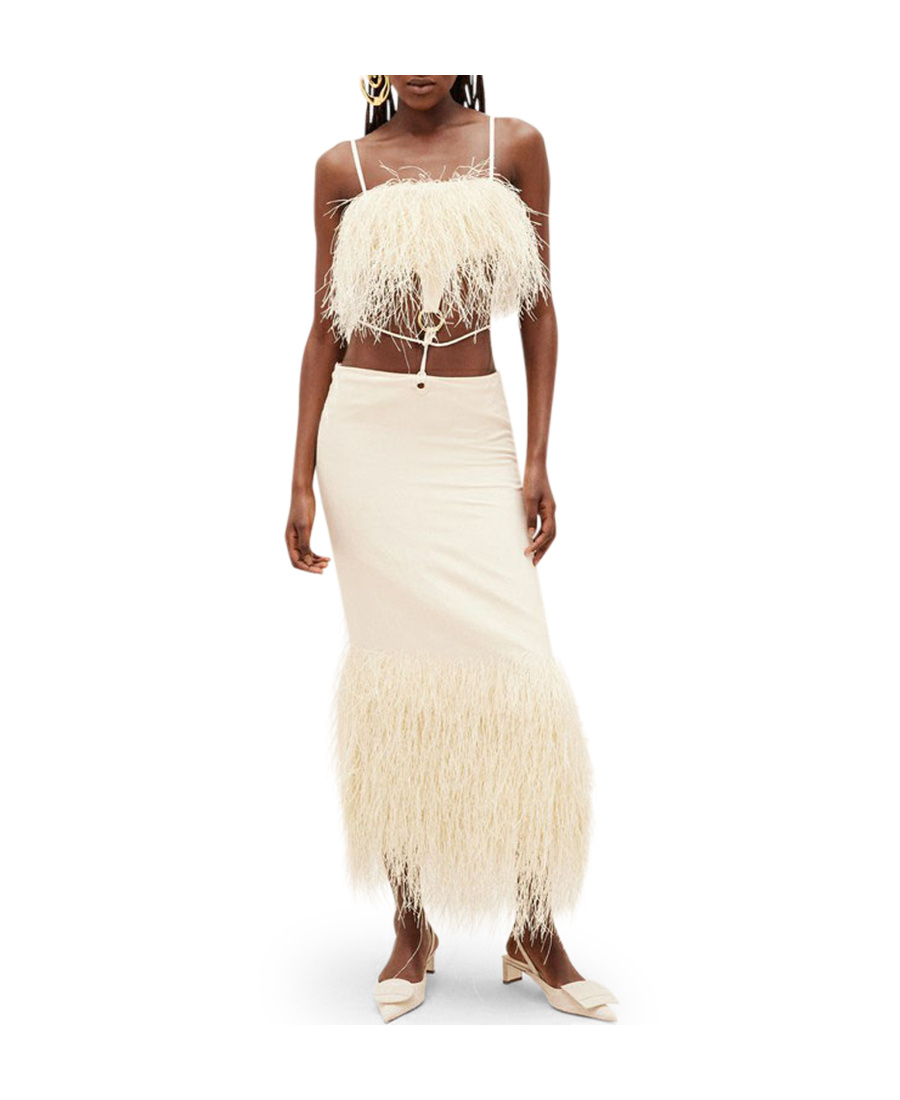 Jacquemus La Robe Raphia Cut-out Fringed Dress In Nude
