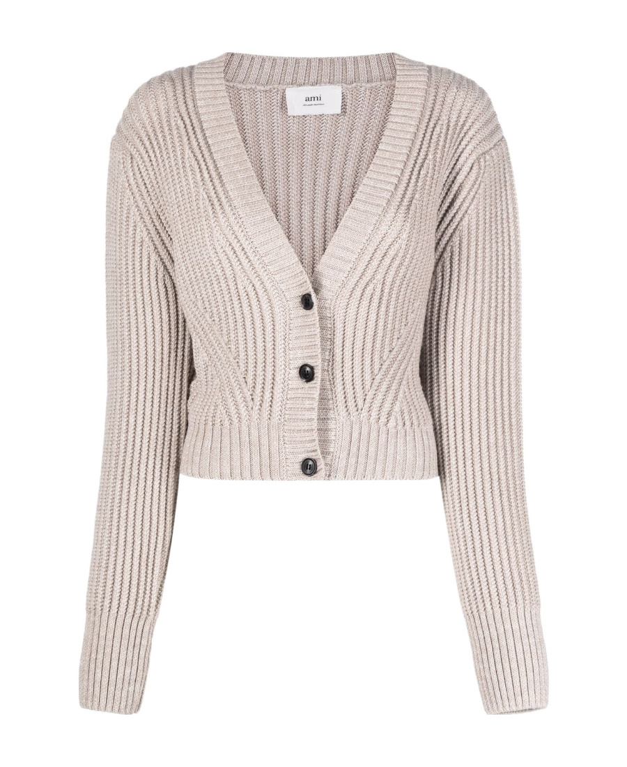 Ami Alexandre Mattiussi Cropped Ribbed-knit Cardigan In Nude