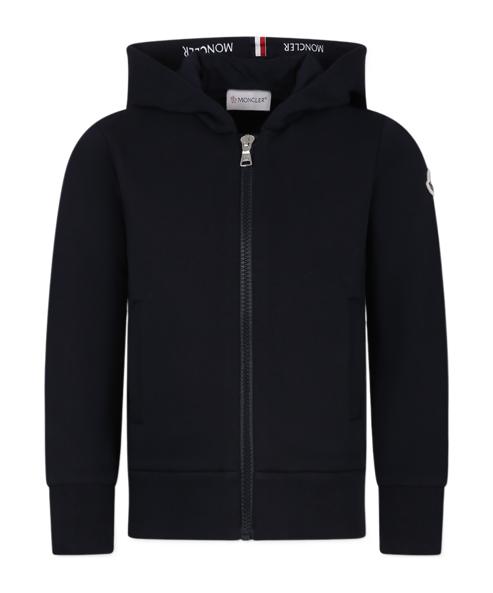 Moncler Logo-patch Zip-fastening Hoodie In Blue