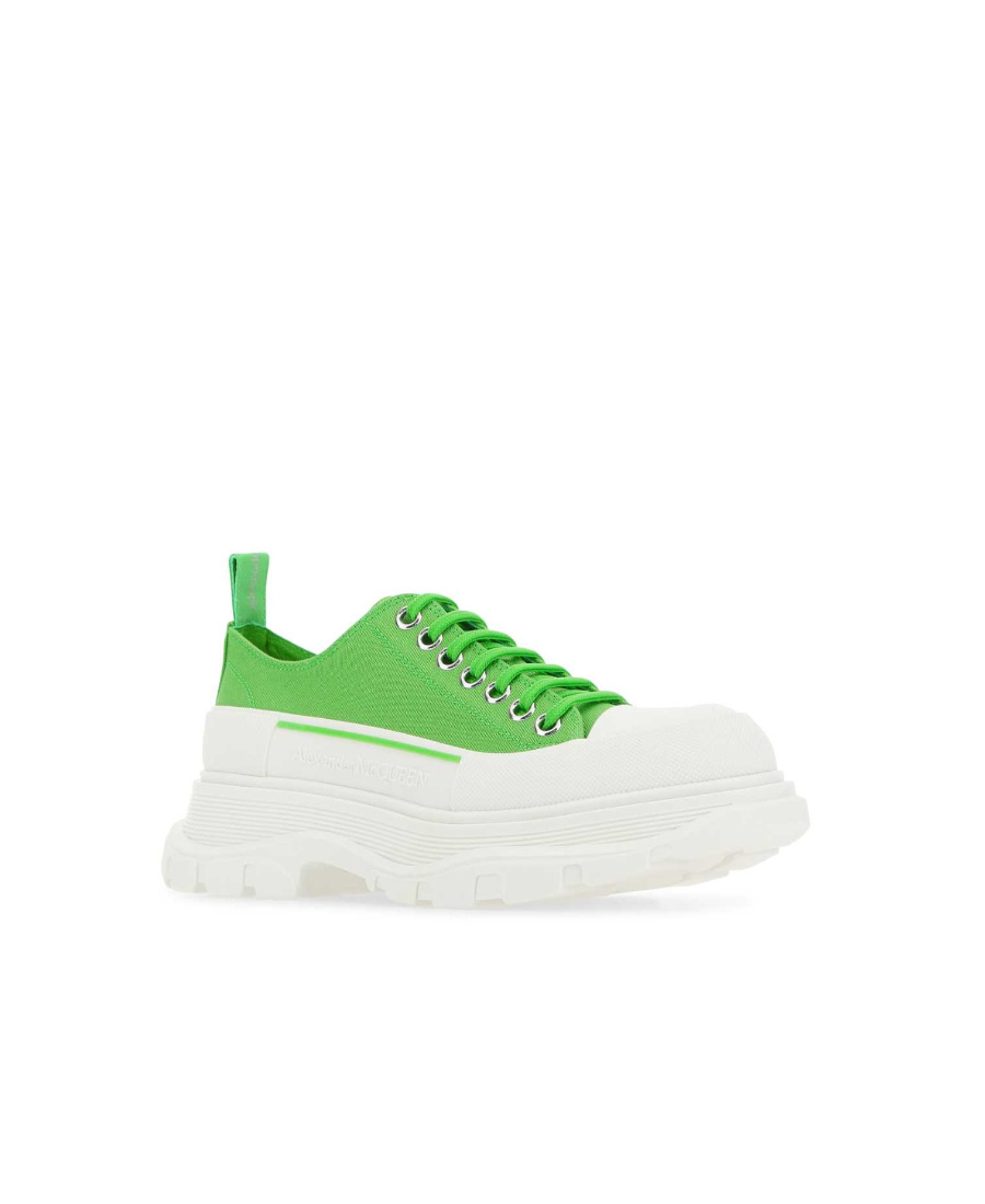 Alexander Mcqueen Sneakers Tread Aus Weissem Und Silberfarbenem Leder In Green