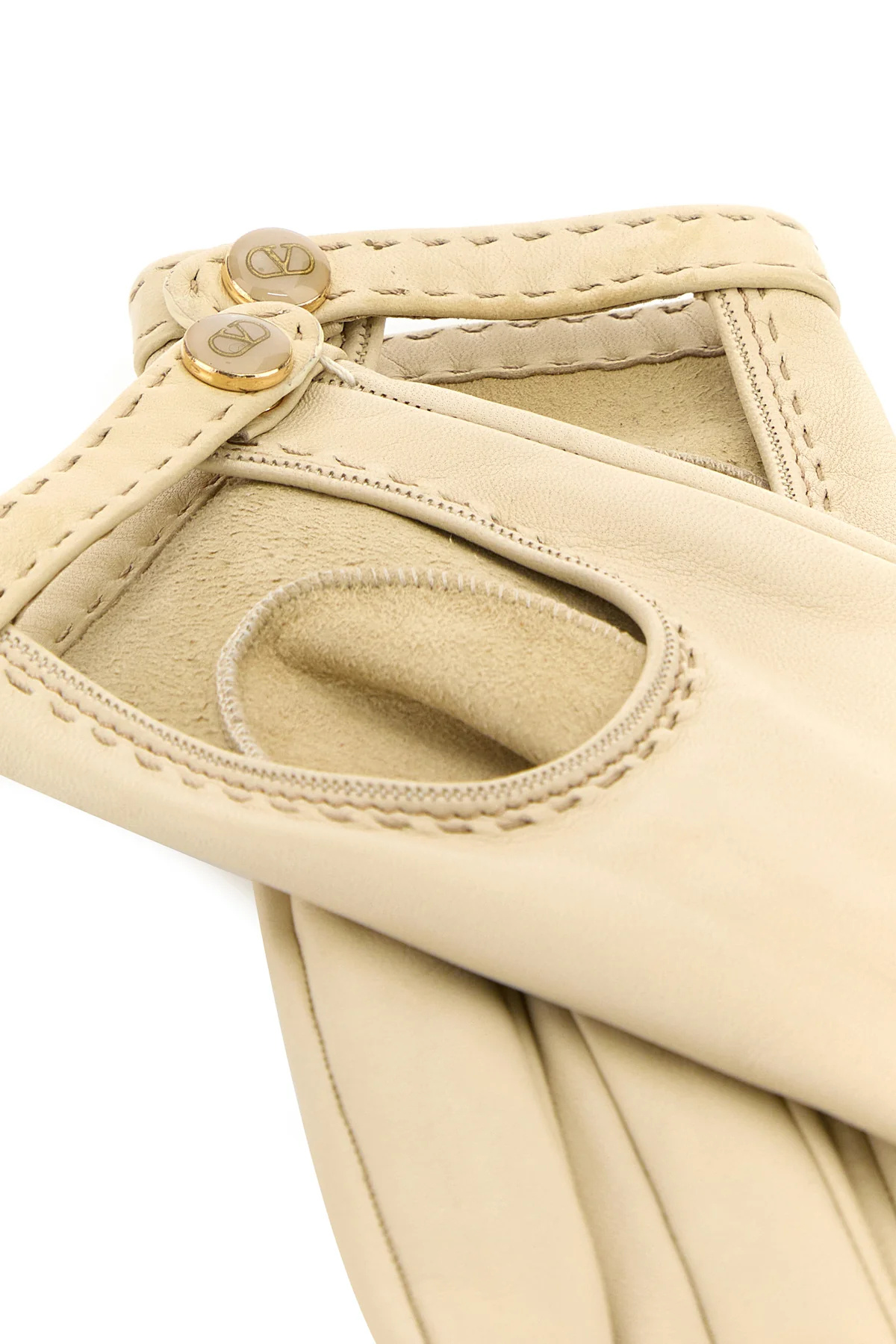 Valentino Leather Gloves With Cut-out And Stitch Detail In Neutral