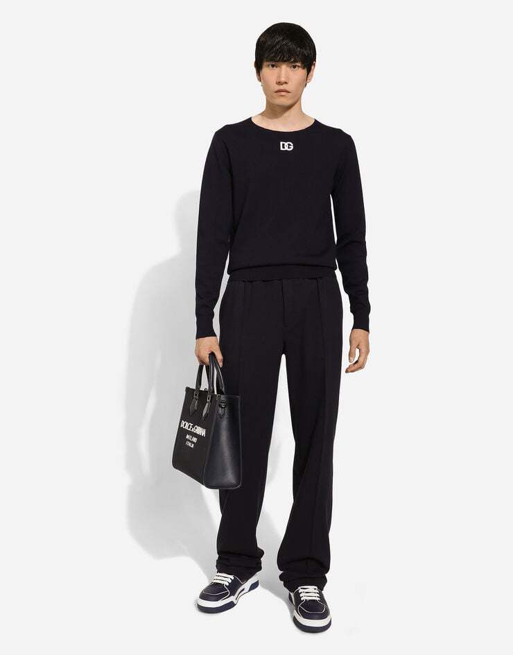 Dolce & Gabbana Logo-embroidered Virgin Wool Jumper In Black
