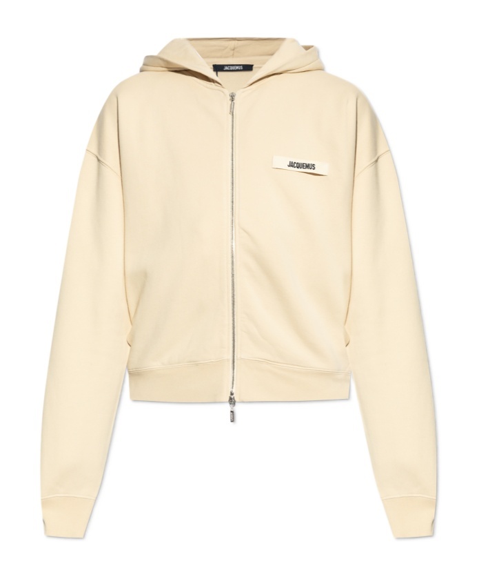 Jacquemus Grosgrain-trimmed Zippered Hoodie With Logo Detail In Nude