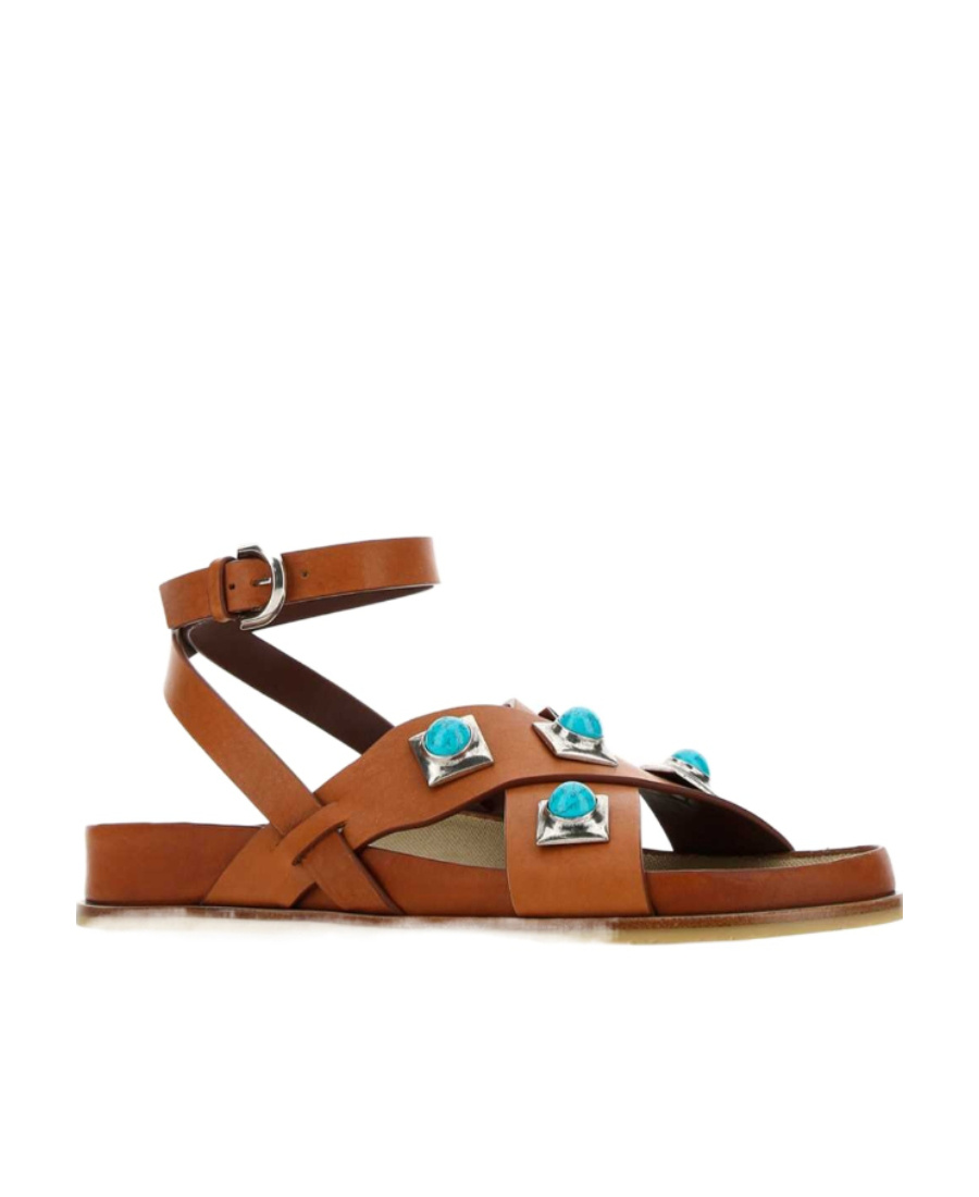 Etro Crown Me Leather Sandals In Brown