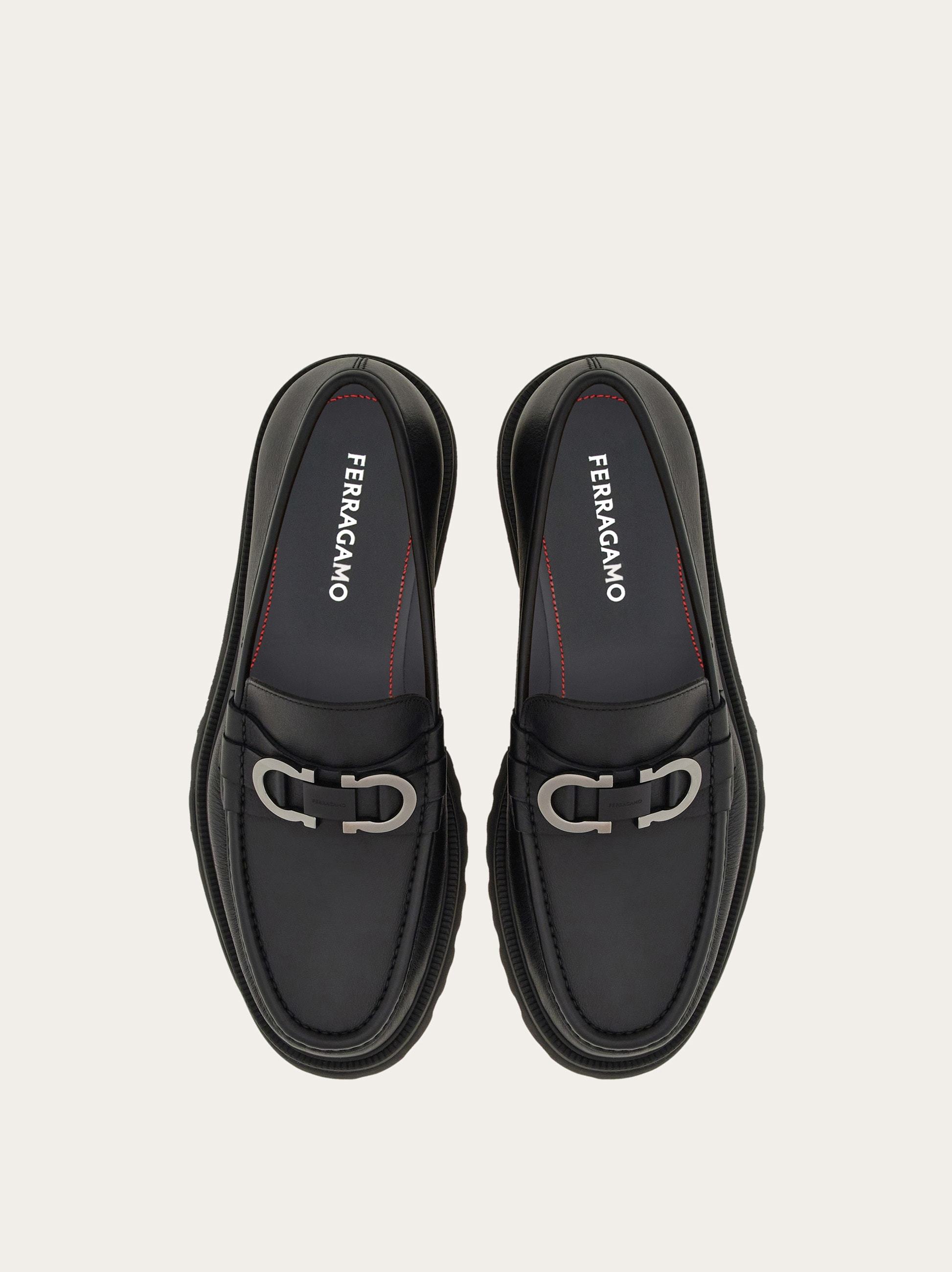 Ferragamo Chunky Sole Loafers With Metal Buckle Detail In Black