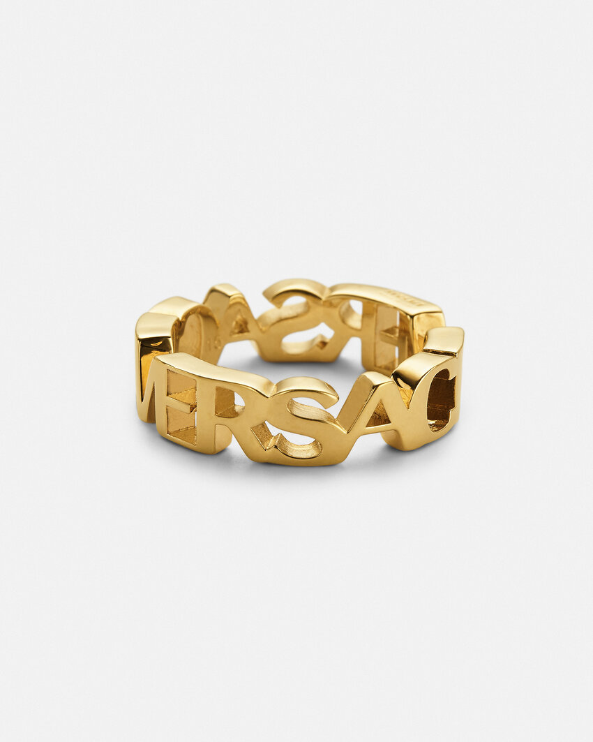 Versace Logo Letter Ring In Gold