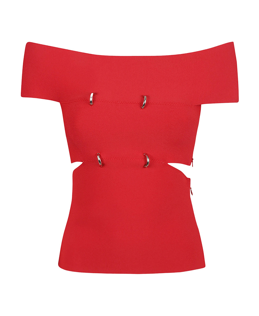 Alexander Mcqueen Off-shoulder Short-sleeve Top In Red