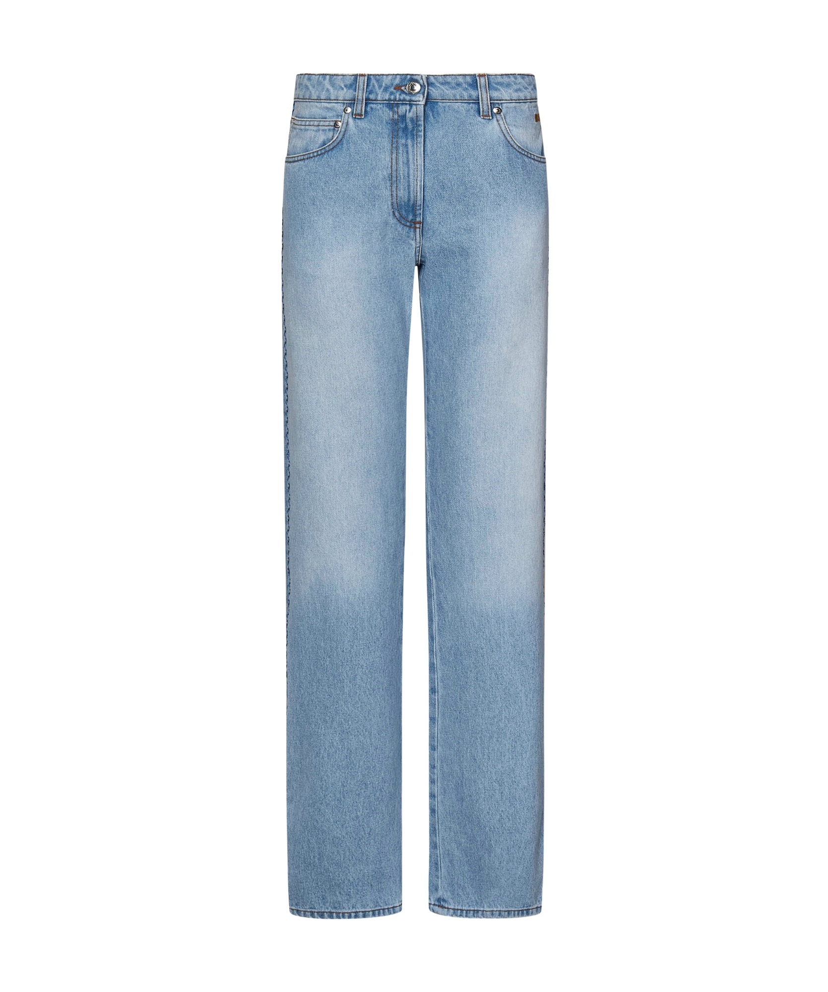 Msgm Straight Light Blue Cotton Denim Jeans In Light Blue