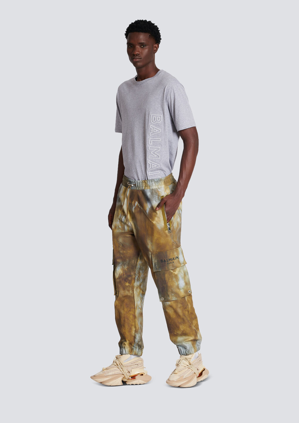 BALMAIN DESERT PRINT COTTON CARGO TROUSERS