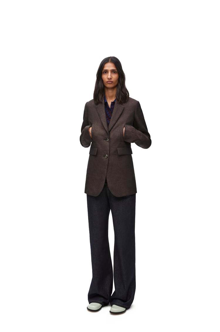 Loewe Single-breasted Linen Blazer In Brown