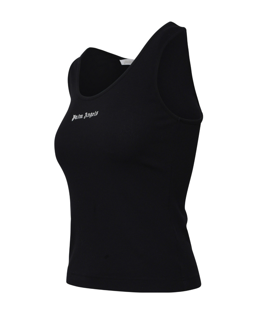 Palm Angels Logo Embroidered Ribbed Tank Top In Black