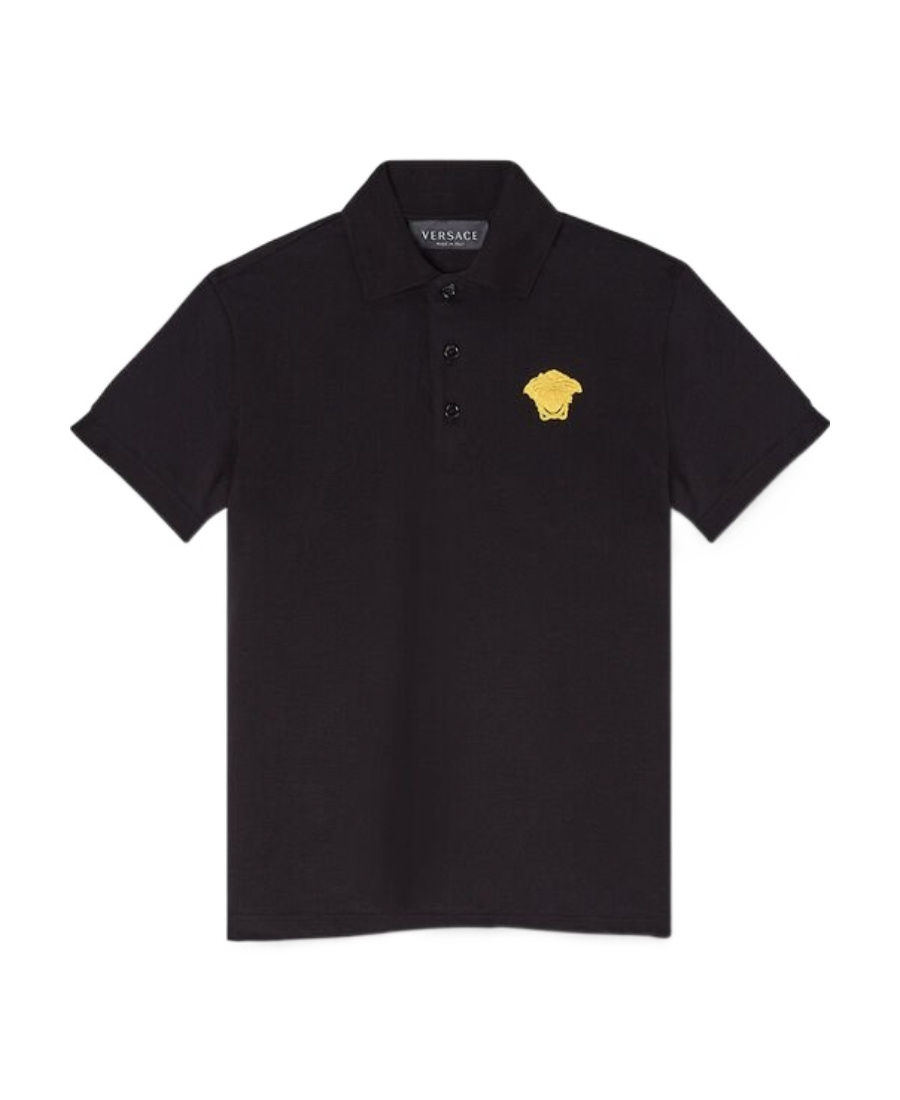 Versace Kids Medusa Logo Embroidered Short-sleeved Polo Shirt In Black