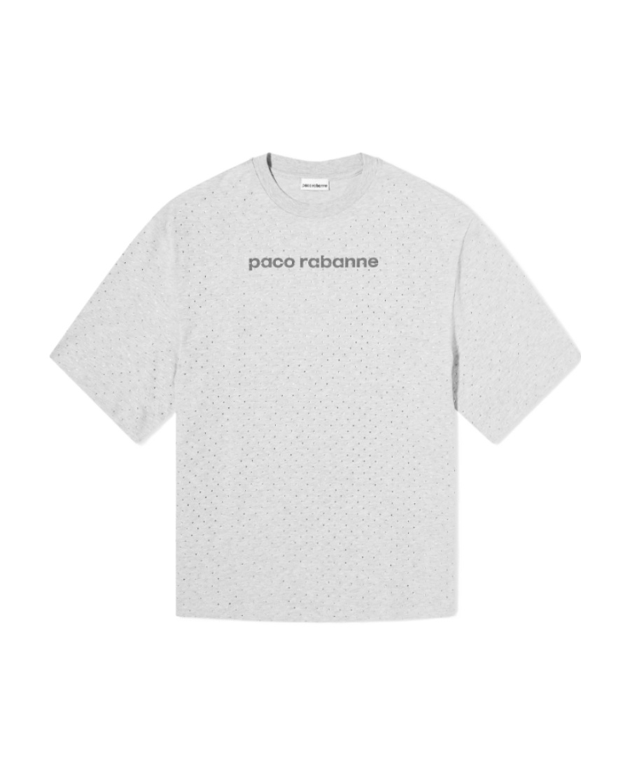 RABANNE LOGO-PRINT RHINESTONE T-SHIRT