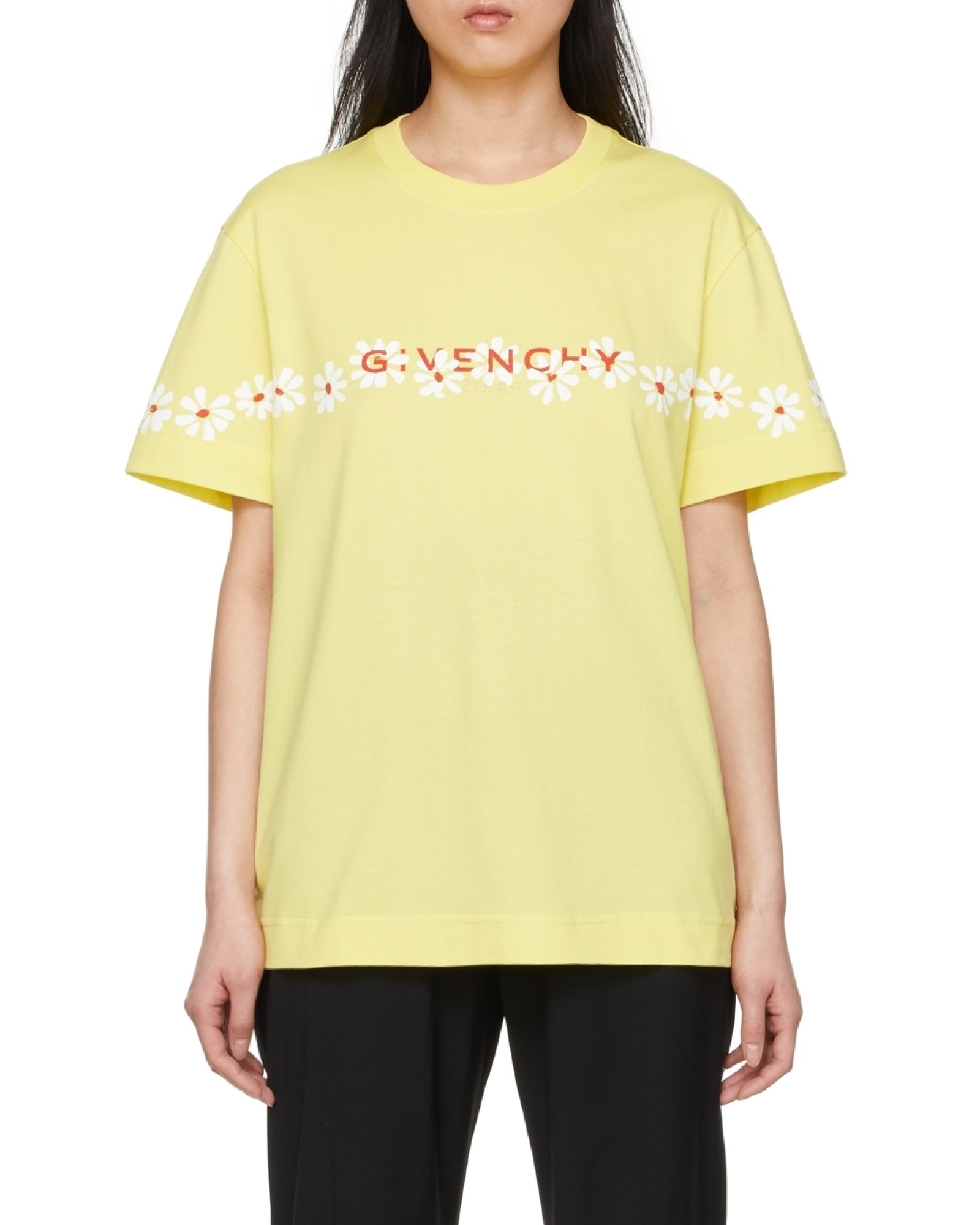Givenchy T-shirt In Jersey With Stencil Effect Reverse Print In Acid Yellow