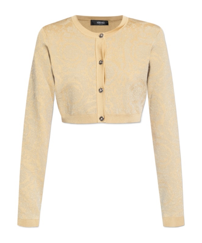 Versace Textured Barocco Knit Sweater In Nude