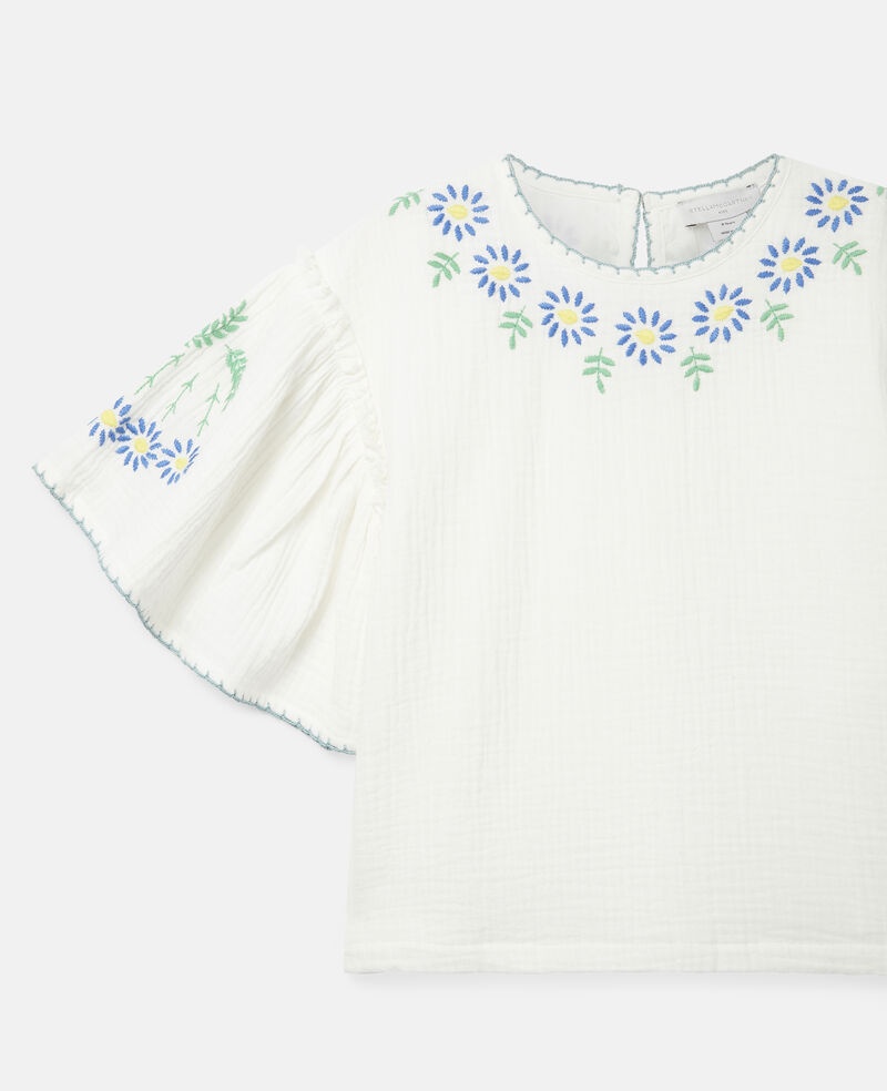 Stella Mccartney Floral-embroidered Muslin Blouse In White