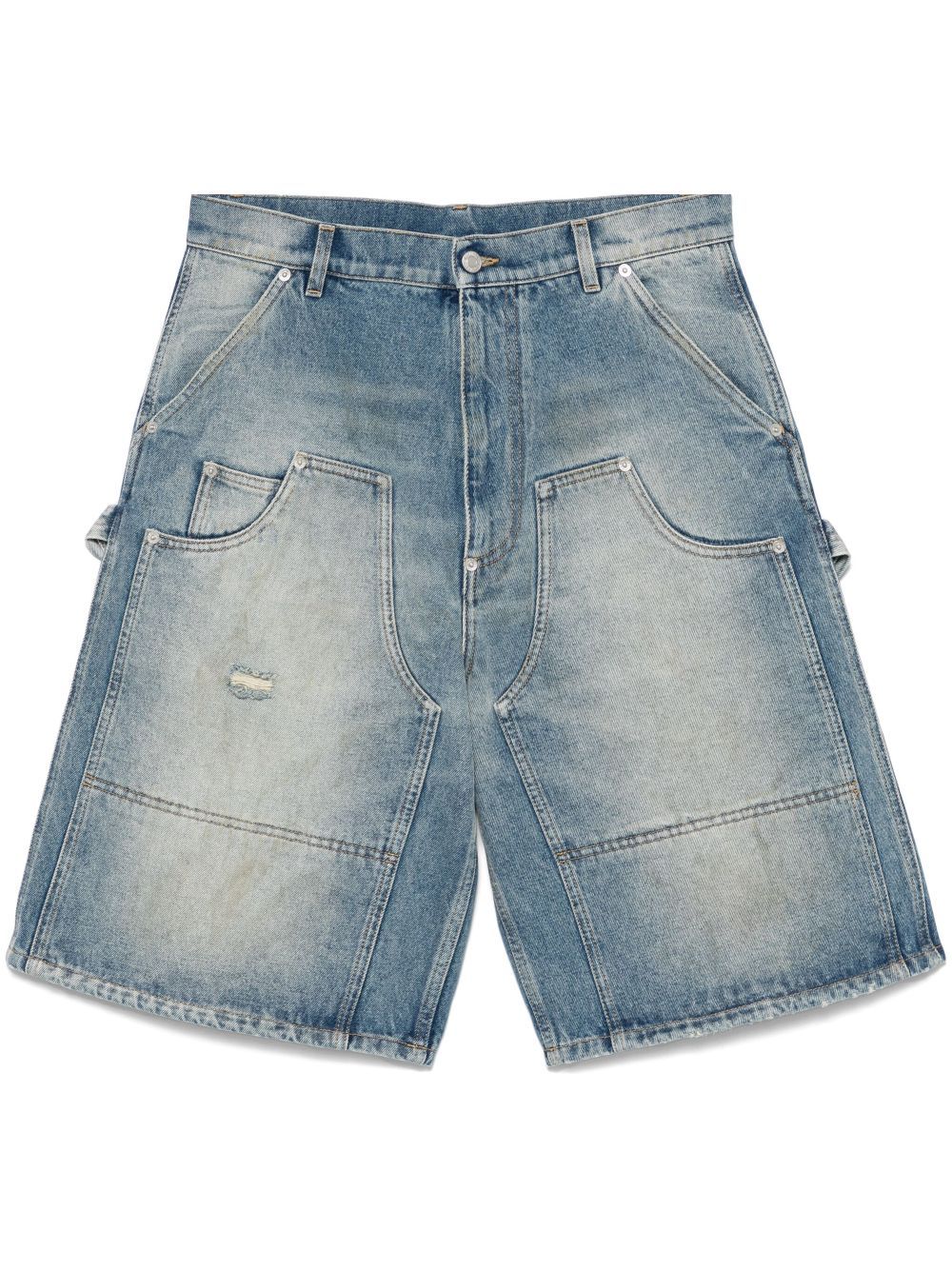 Moschino Distressed Denim Shorts In Gray