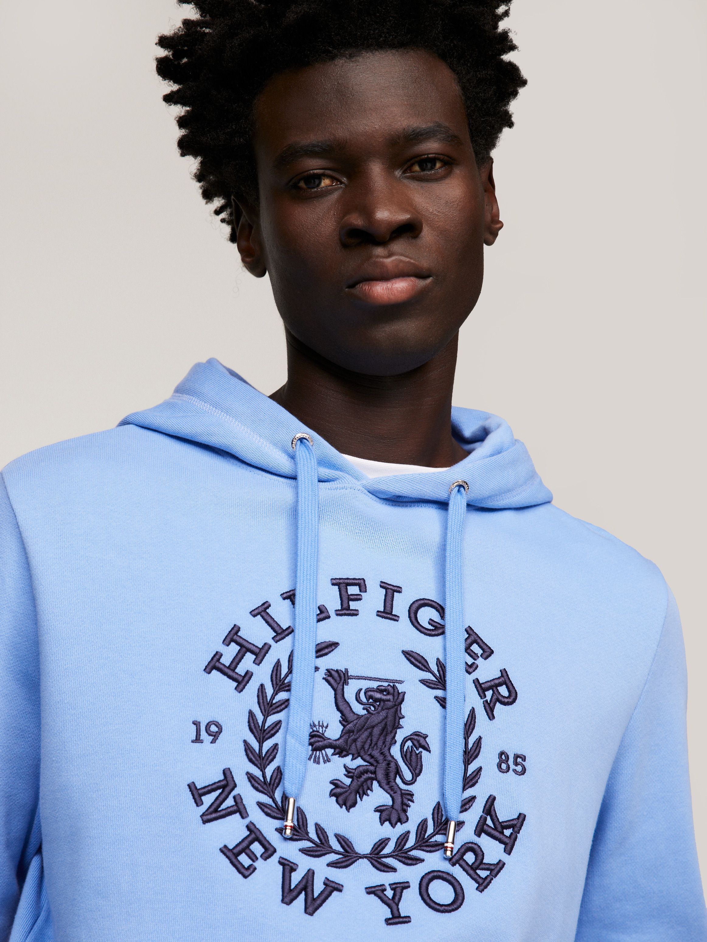 Tommy Hilfiger Embroidered-logo Cotton Hoodie In Blue