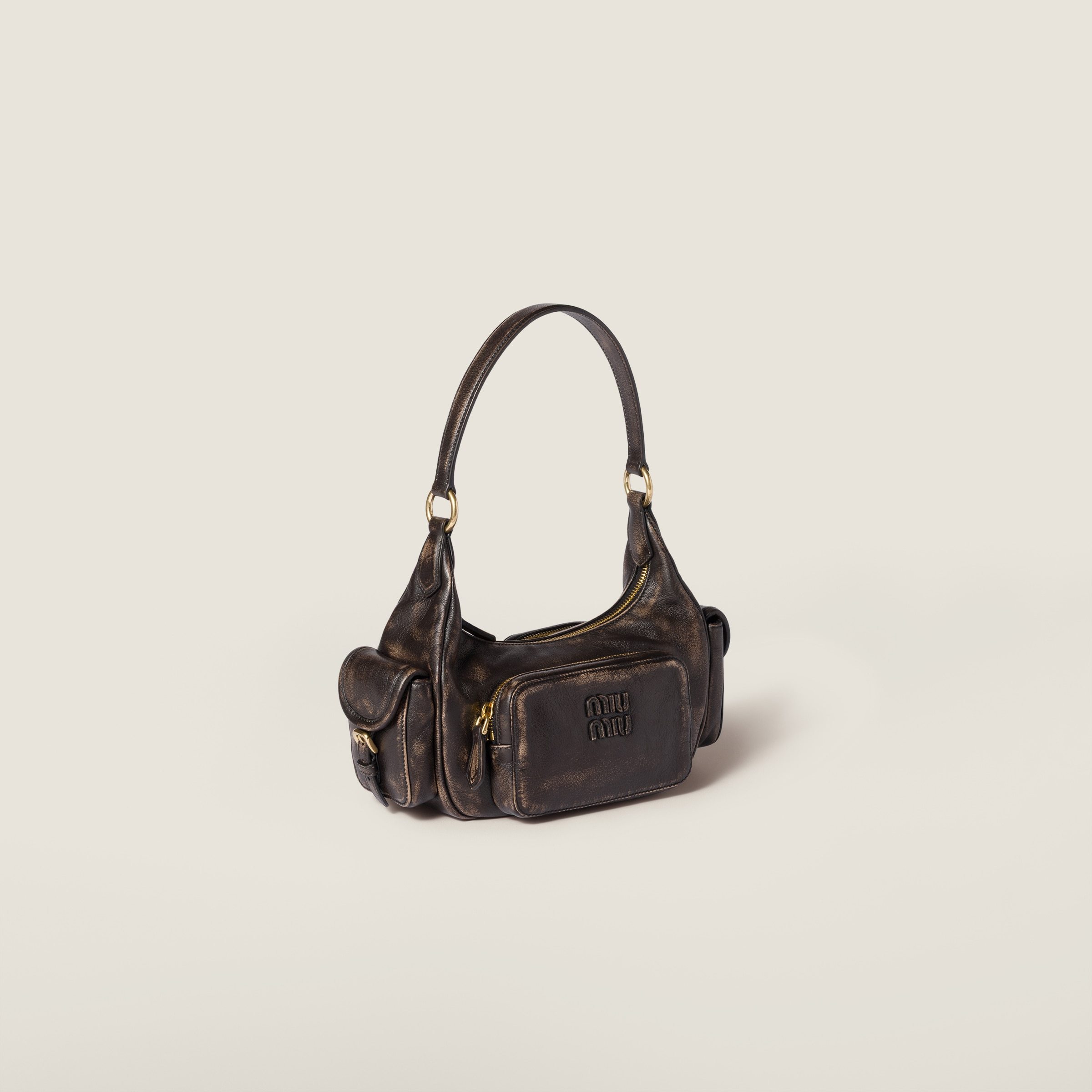Miu Miu Pocket Nappa Leather Top-handle Bag In Brown