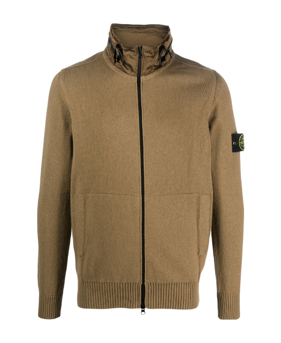 Stone Island Concealed-hood Zip-up Cardigan In Brown