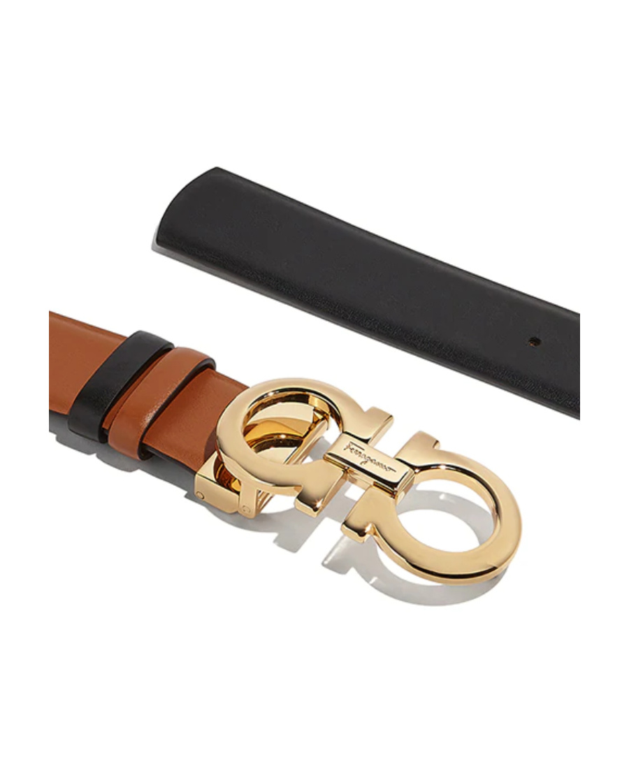 Ferragamo Gancini Reversible Grained Leather Belt In Multicolor
