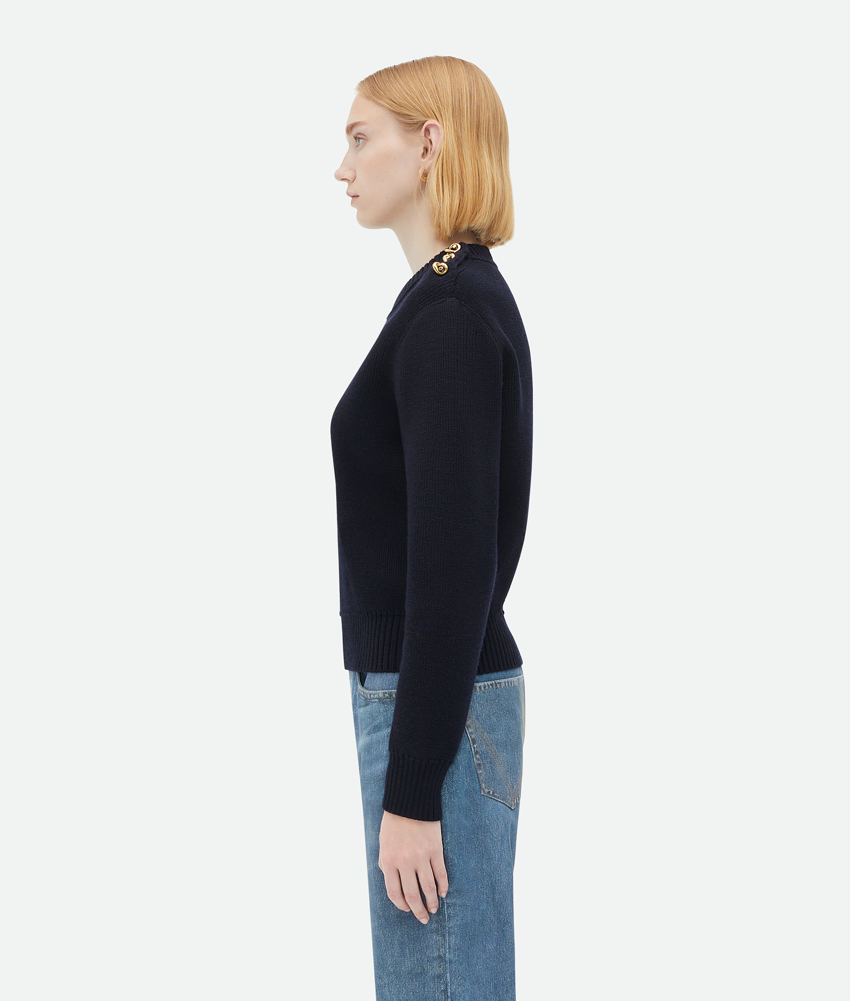 Bottega Veneta Round Neck Woolen Sweater In Black
