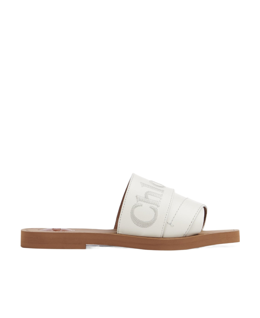 Chloé Woody Logo-embroidered Slides In White