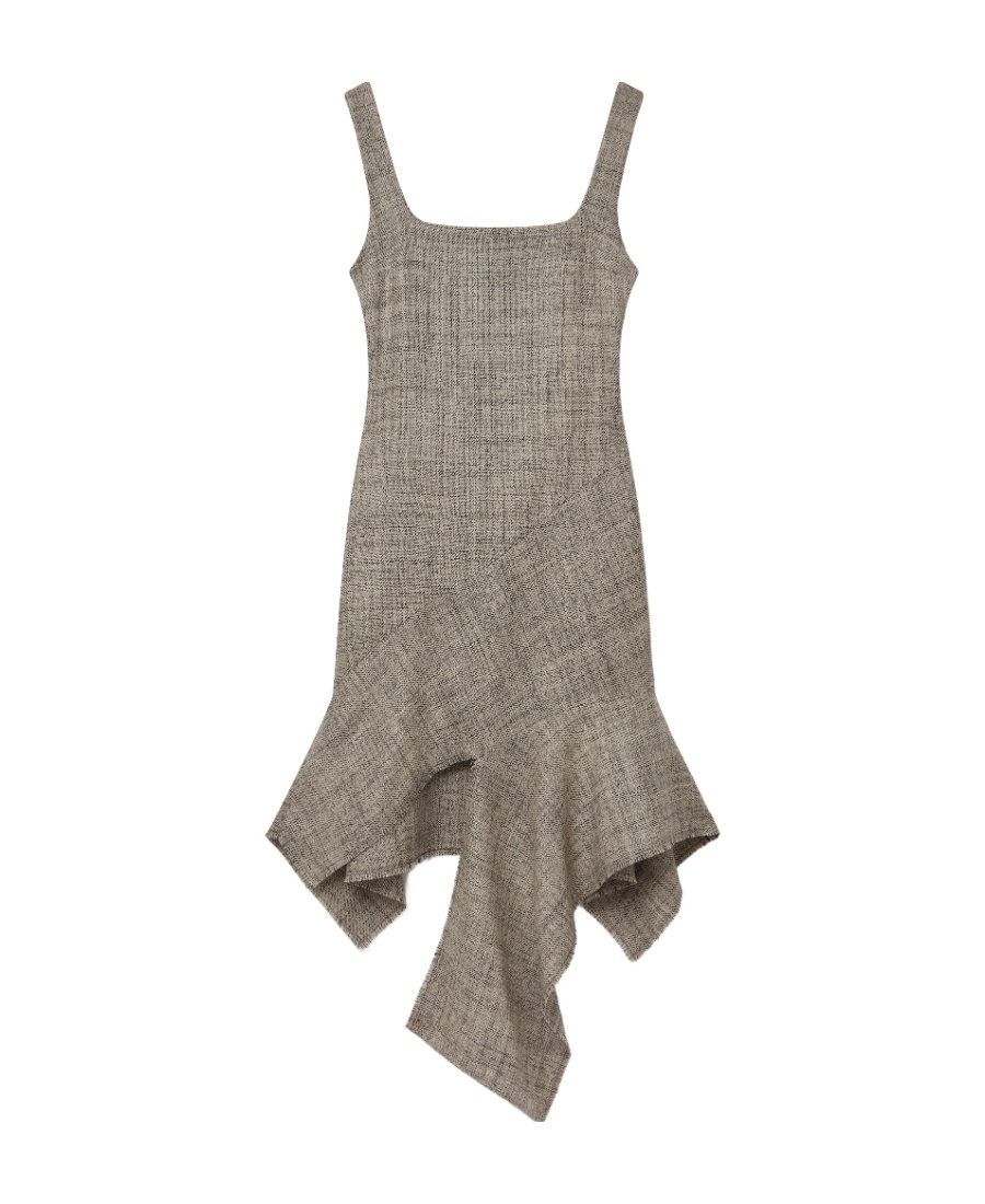 Stella Mccartney Wool Mouline Asymmetric Dress In Gray