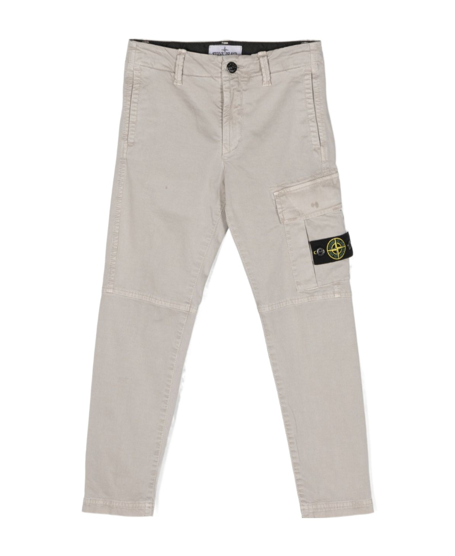Stone Island Pantaloni Dritti Con Applicazione Compass In Gray