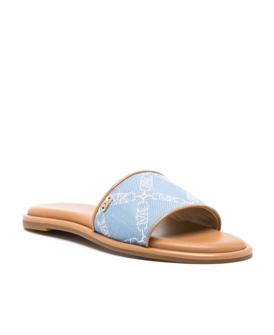 Michael Michael Kors Monogram Jacquard Open Toe Slides In Nude