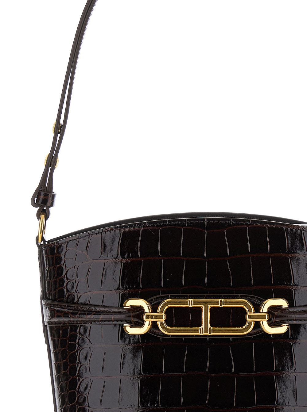 Tom Ford Shiny Embossed Medium Bucket Bag In Black