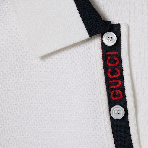 Gucci Knit Cotton Polo Shirt With Intarsia In White