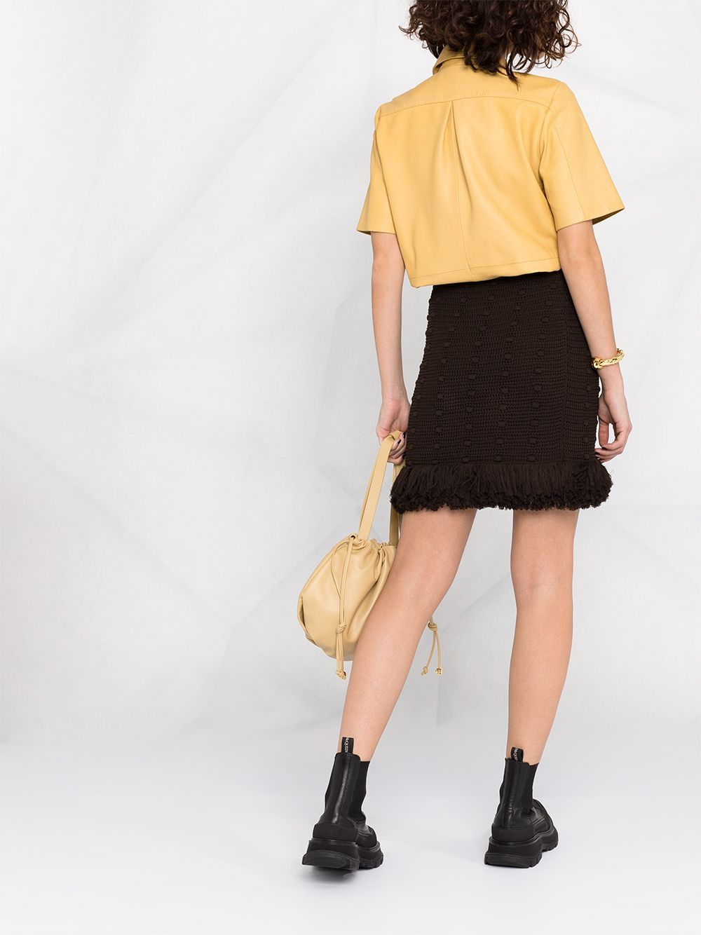 Shop Bottega Veneta Polka Dot Knitted Skirt In Black