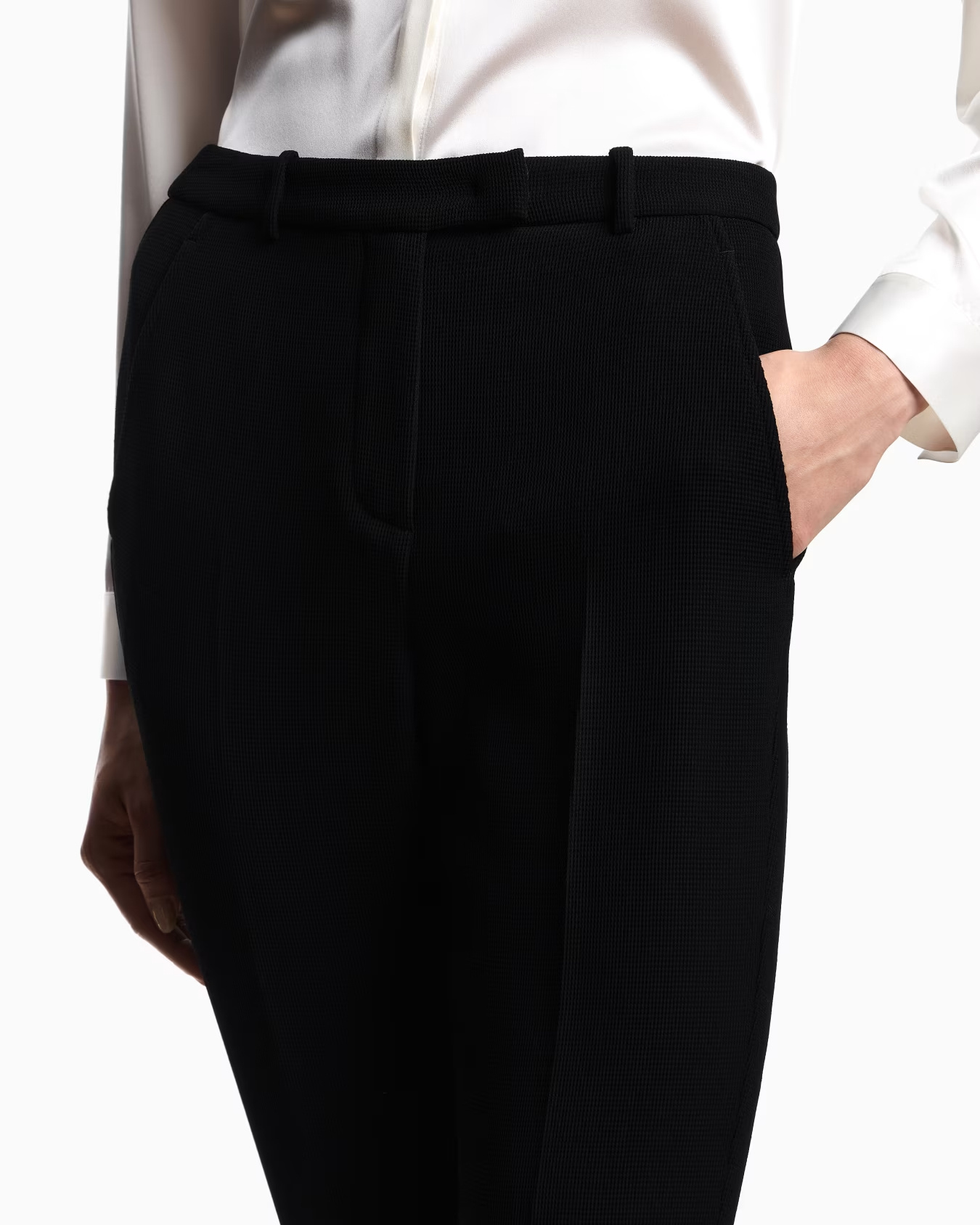Emporio Armani Asv Waffle Weave Technical Fabric Trousers In Black
